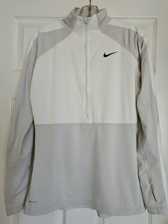 Nike Pro Dri-Fit Tops - Nike Pro Dri-Fit Womens Half Zip Pullover Running Thumbhole Gray White Sz LARGE